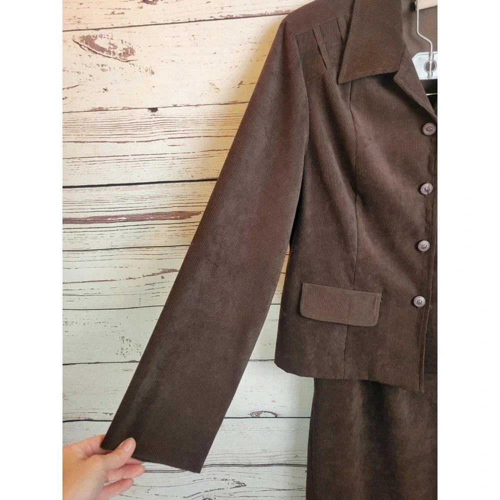 Vtg Nancy Michaels Brown Corduroy Skirt Suit 2pc Dark Academia 90s Womens 12
